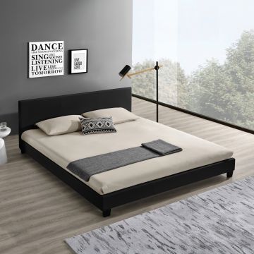 Lit capitonné de Corium avec matelas (160x200cm)(noir)(mousse froide) - avec cuir véritable / housse en cuir synthétique / moderne / avec lattes /