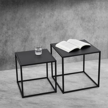 Lot de 2 Tables Basses Morsum Forme Carré Noir Mat [en.casa]