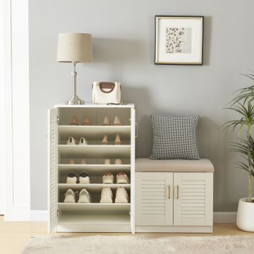 Meuble à chaussures Løten avec banquette MDF 97 x 120 x 36 cm blanc [en.casa]