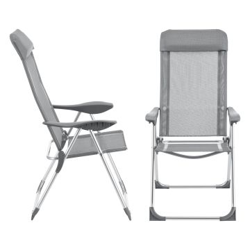 Lot de 2 Chaises de Jardin Errenteria  avec Accoudoirs Dossier Inclinable Gris Clair [en.casa]