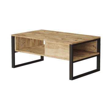 Table basse Laukaa avec espaces de rangement 44,5 x 100 x 60 cm effet chêne rustique / noir [en.casa]