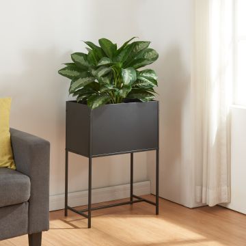 Support de plantes Porsgrunn avec bac intégré métal 70 x 50 x 30 cm noir [en.casa]