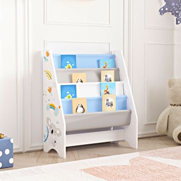 Bibliothèque Fisterra pour enfant avec 4 compartiments ouverts blanc / gris / bleu [en.casa]