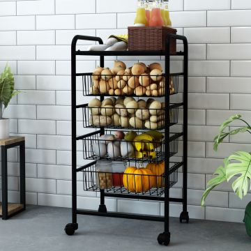 Chariot de cuisine roulant Rudbjerg 87 x 41 x 31,5 cm avec 4 paniers noir [en.casa]