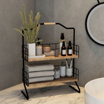 Étagère Sallingsund avec 2 surfaces de stockage pour salle de bain noir effet bois [en.casa]