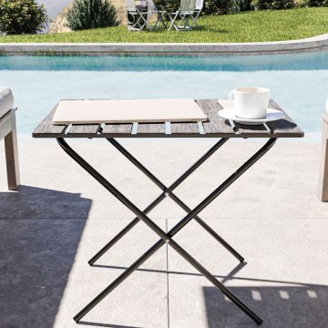 Table pliante de jardin Cavallino métal bois de pin 60 x 40 x 57 cm noir gris texturé [en.casa]