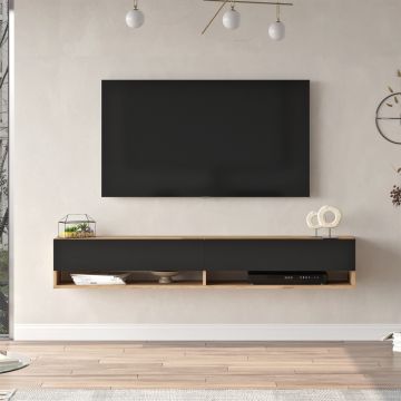 Meuble TV Laitila à 2 portes 29,5 x 180 x 31,5 cm effet chêne noir [en.casa]