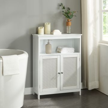 Armoire basse de salle de bain Karlsøy avec 2 portes MDF PVC 80 x 60 x 28 cm blanc [en.casa]