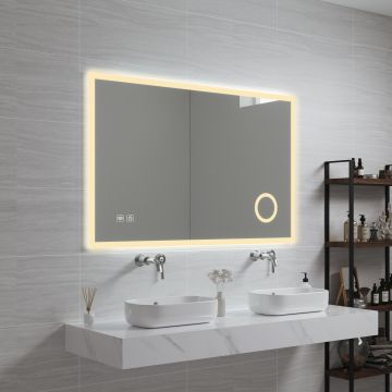 Miroir LED Scafa pour salle de bain avec loupe 3 fois 70 x 100 cm blanc pro.tec