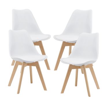 Lot de 4 Chaises de Salle à Manger Fläten Similicuir Hêtre Blanc [en.casa]