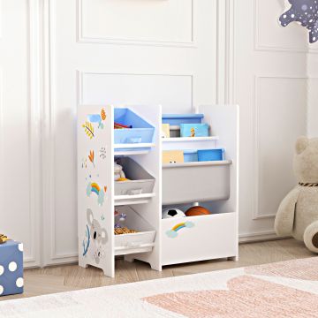 Étagère de rangement Vimianzo pour enfant avec 3 bacs ouverts blanc / gris / bleu [en.casa]