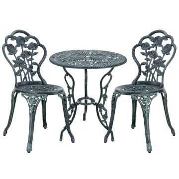 Kit de Bistrot Wakefield Table et Chaises Vintage Fonte Aluminium Vert Brillant [casa.pro]