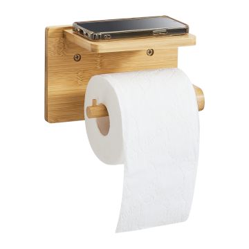 Porte-papier toilette Vallentuna avec porte-téléphone bambou [en.casa]