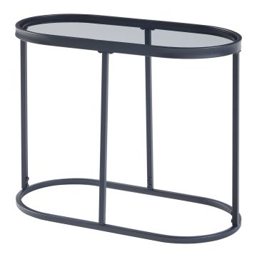 Table basse Luleå avec plateau ovale métal verre trempé 55 x 28 x 45 cm noir [en.casa]