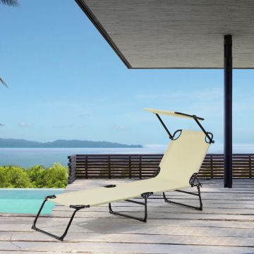 Bain de Soleil Pliable Lomeda avec Pare-soleil Crème 187 x 53 x 27 cm [casa.pro]