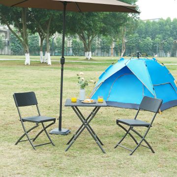 Table de camping pliante Mark 62 x 62 x 73 cm effet rotin noir [en.casa]