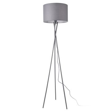 Lampadaire Trépied Grenoble E27 Métal Tissu Hauteur 154 cm Gris lux.pro