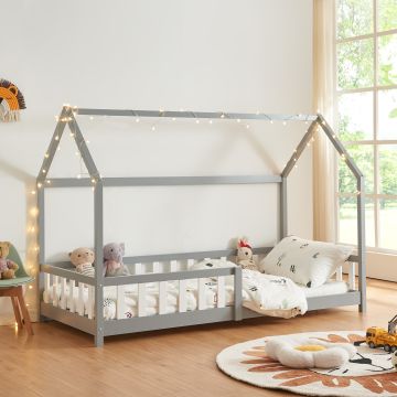 Lit cabane Hesel pour enfants bois de pin 90 x 200 cm gris [en.casa]